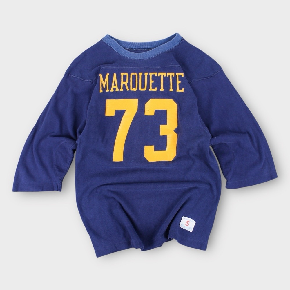 1960s Champion Marquette University Football Shirt 3/4 Sleeve Blue Sz S Rare USA
